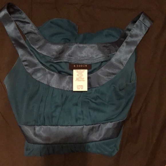 Teal chiffon dress with side zipper, tie back. - Picture 6 of 6